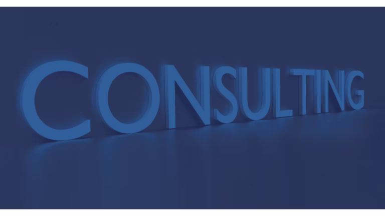blue graphic with large capital letters that say CONSULTING